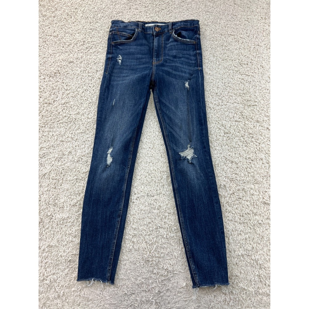 Zara Trafaluc Jeans Womens Size 00 Blue Denim Skinny Stretch Distressed Dark
